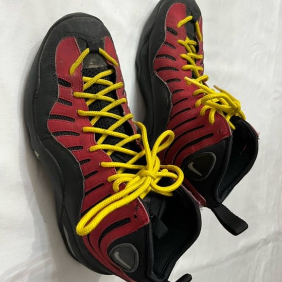 Men's Nike Air Red & Black with Yellow Laces High Top Sneakers, Men's Size 8 - Picture 8 of 9
